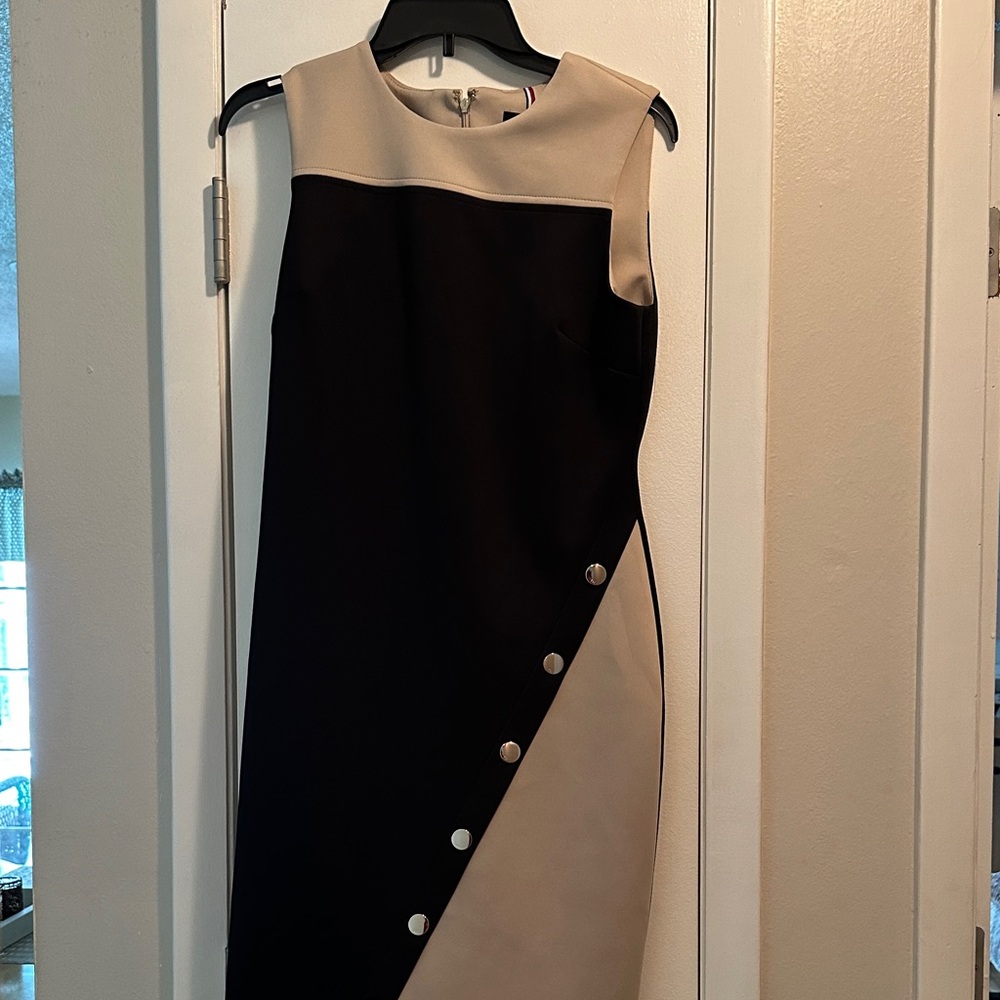Tommy Hilfiger Black and Cream Asymmetrical Dress